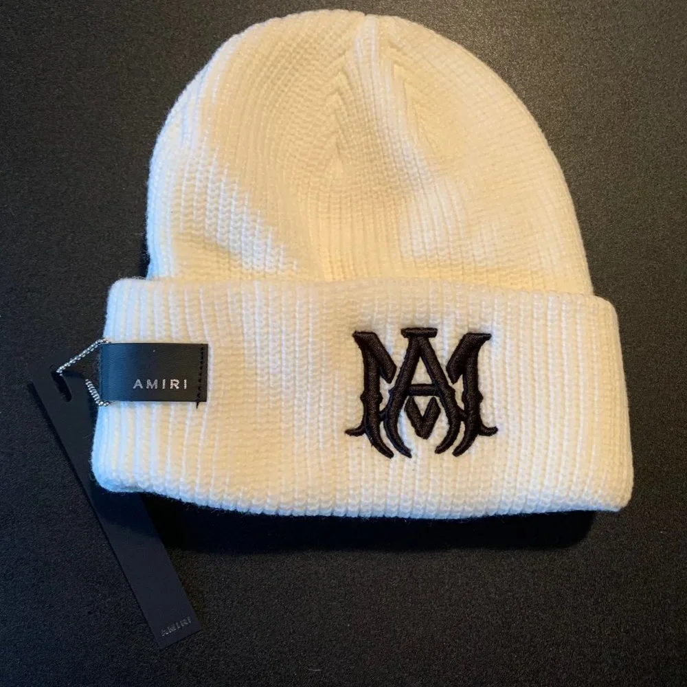 Amiri White & Black M.A Logo Beanie Embroidered - new with tags